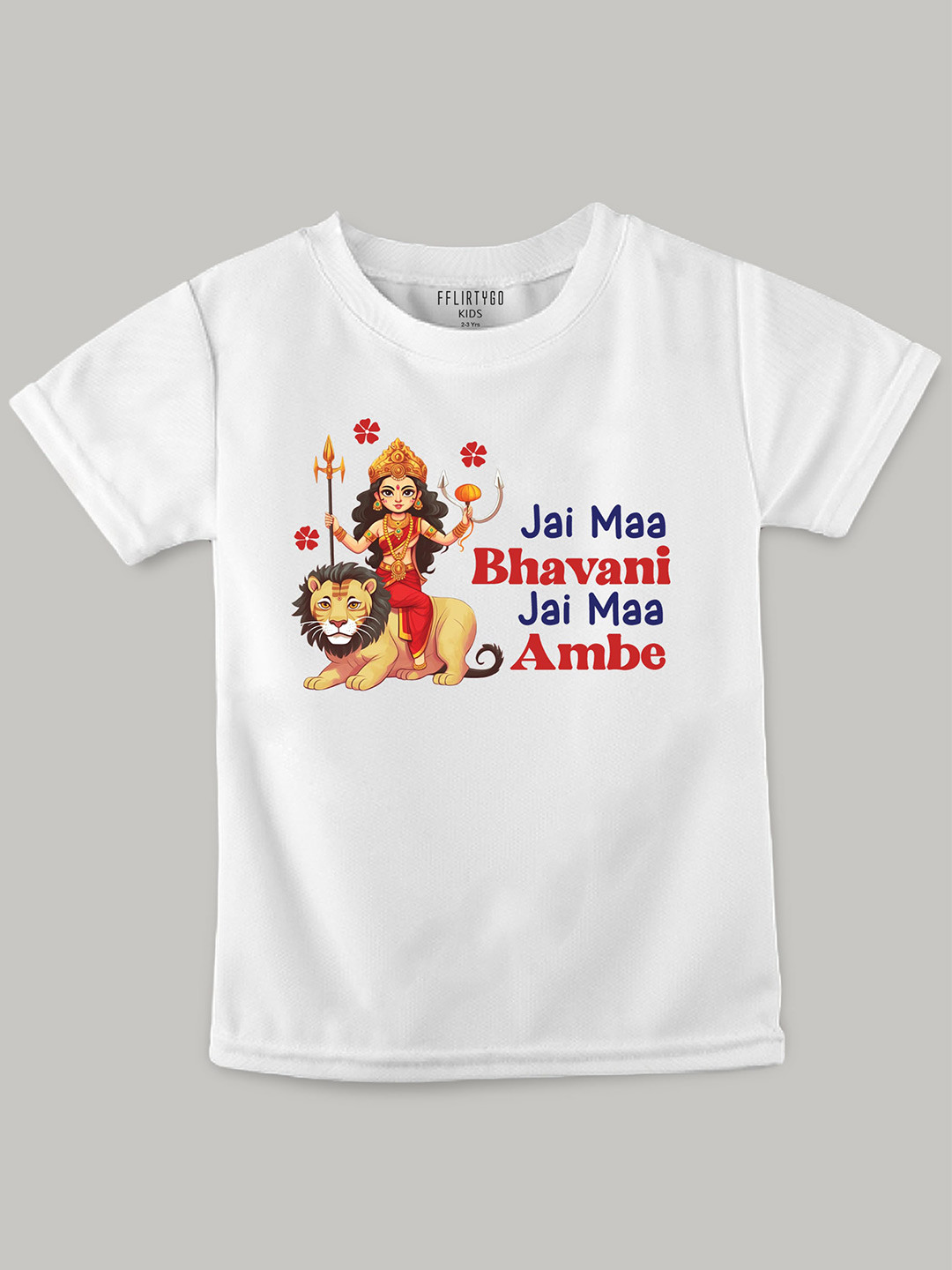 

FFLIRTYGO Kids Durga Puja Typography Printed Pure Cotton T-Shirt, White