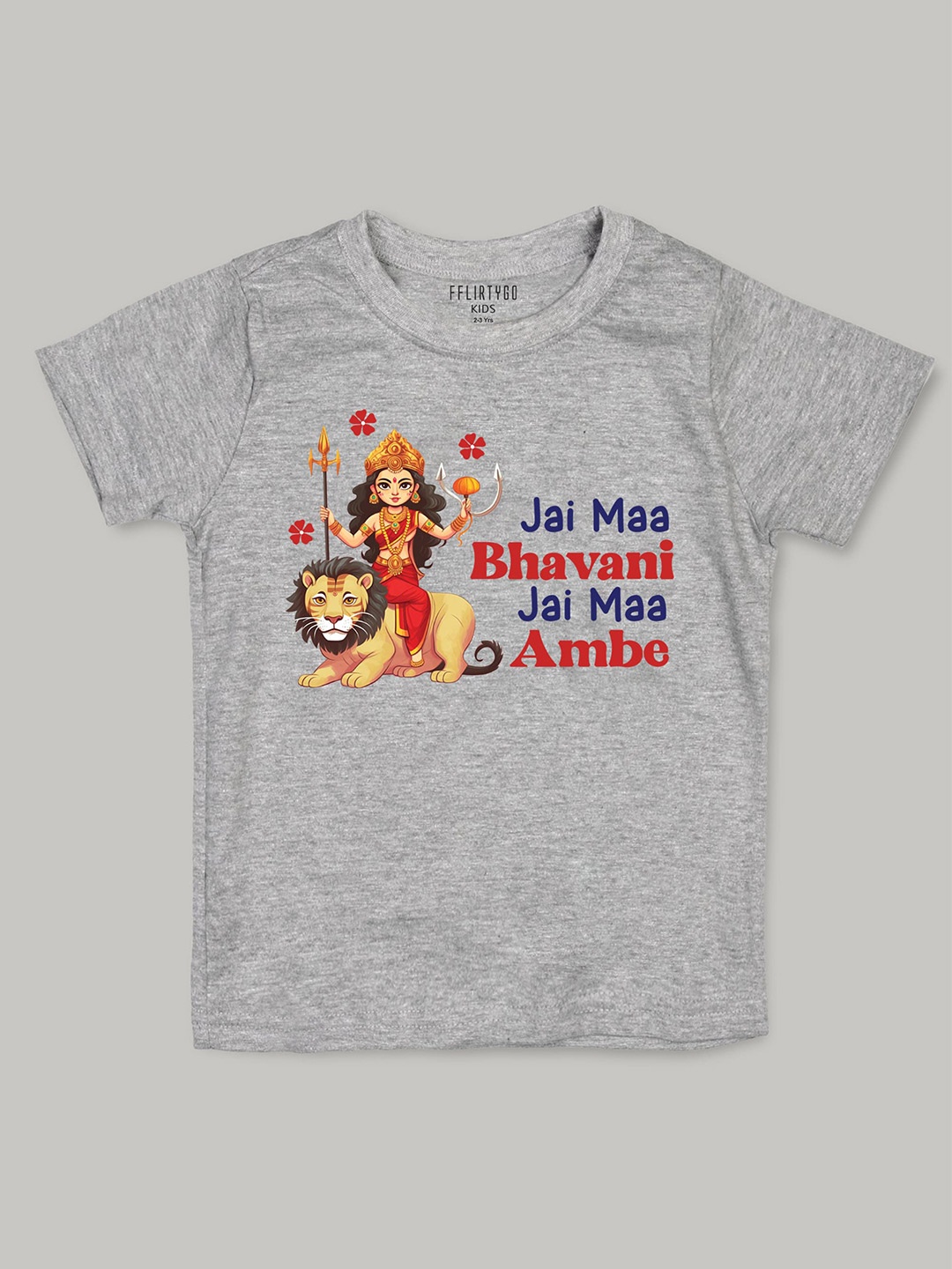 

FFLIRTYGO Kids Durga Puja Special Printed Pure Cotton T-shirt, Grey