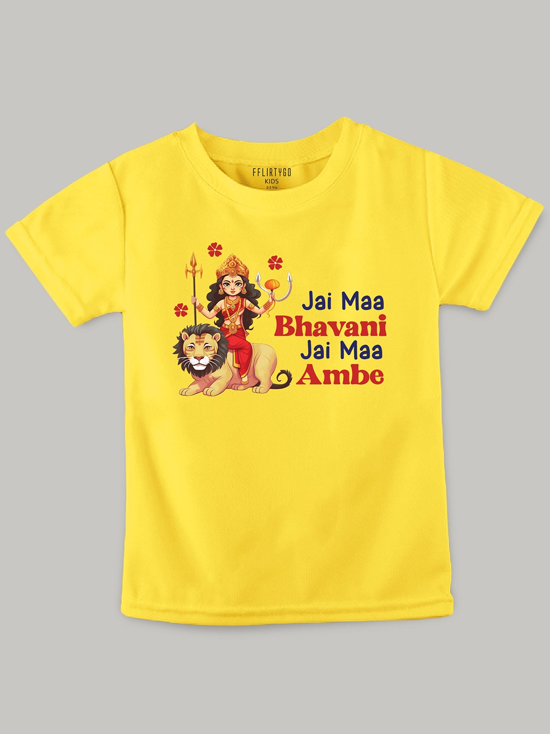 FFLIRTYGO Kids Durga Puja Special Printed Pure Cotton T-shirt, Yellow