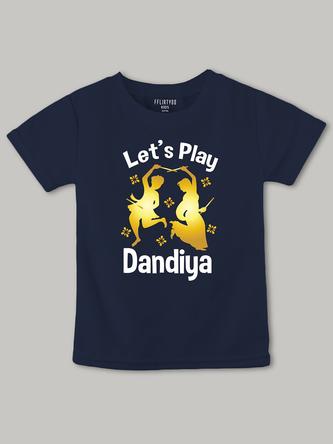 

FFLIRTYGO Kids Durga Puja Special Printed Pure Cotton T-shirt, Navy blue