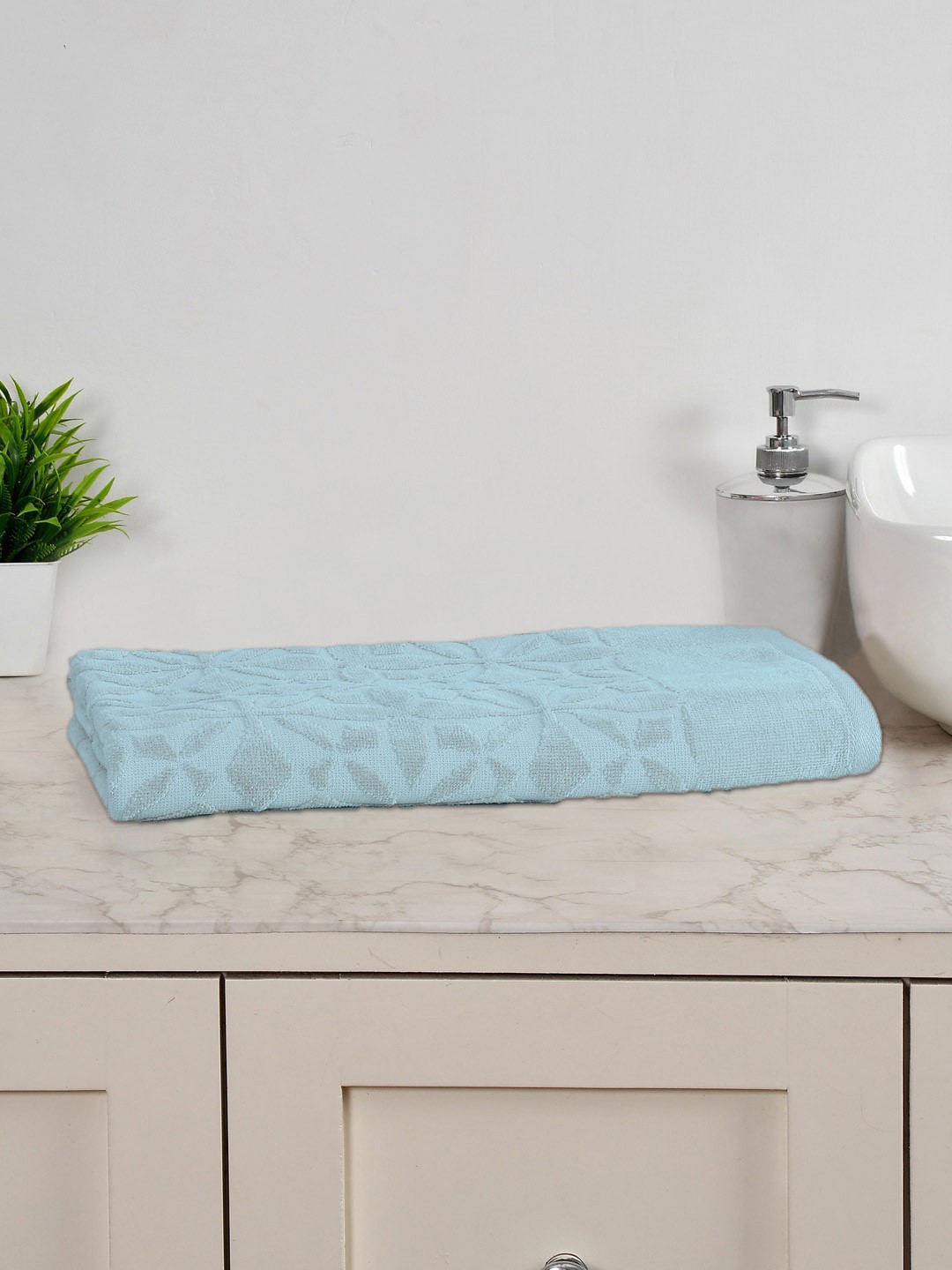 

AVI Living Blue 350 GSM Self Design Pure-Cotton Highly Absorbent Bath Towel