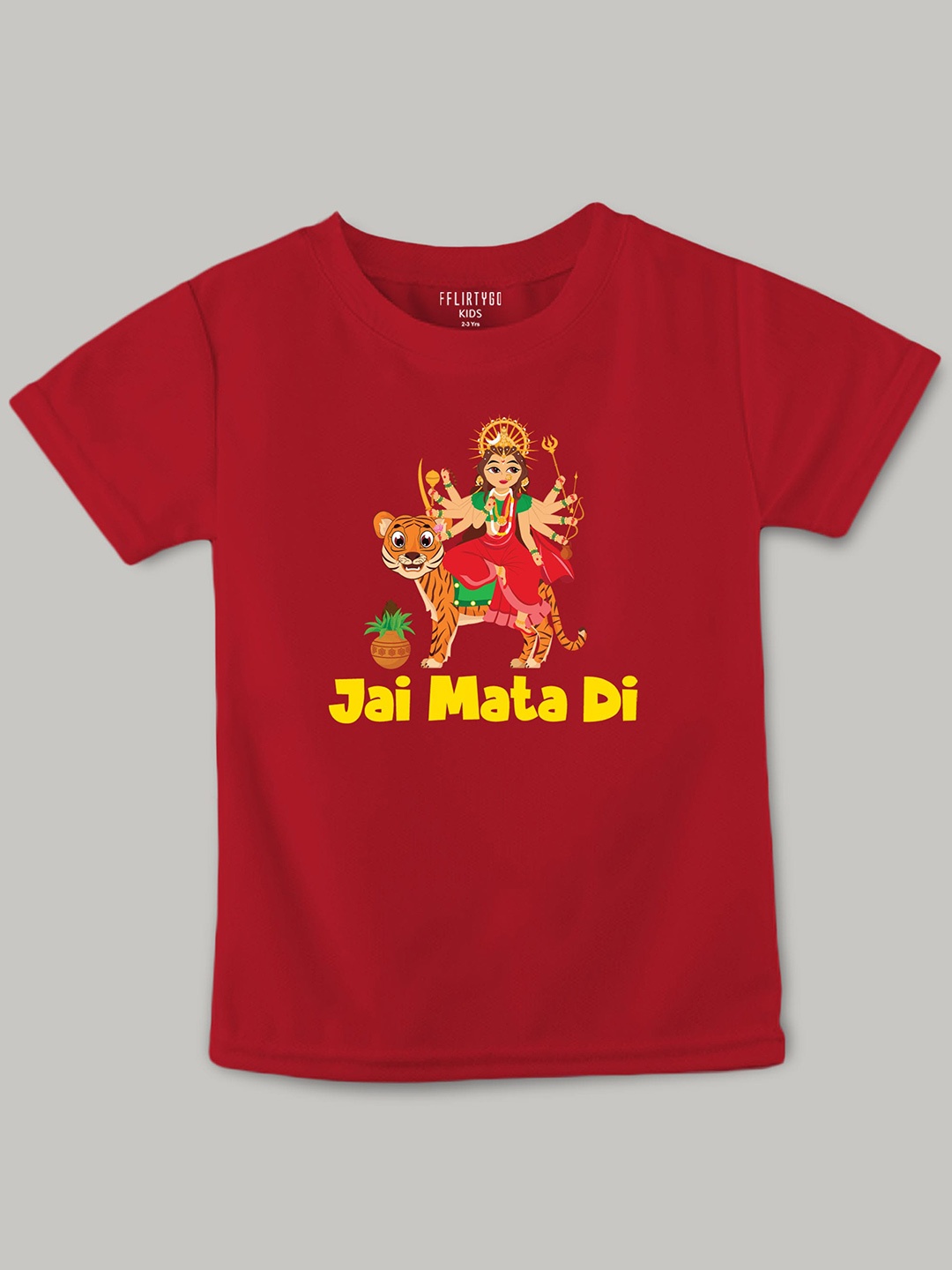 

FFLIRTYGO Kids Durga Puja Graphic Printed Pure Cotton T-Shirt, Red