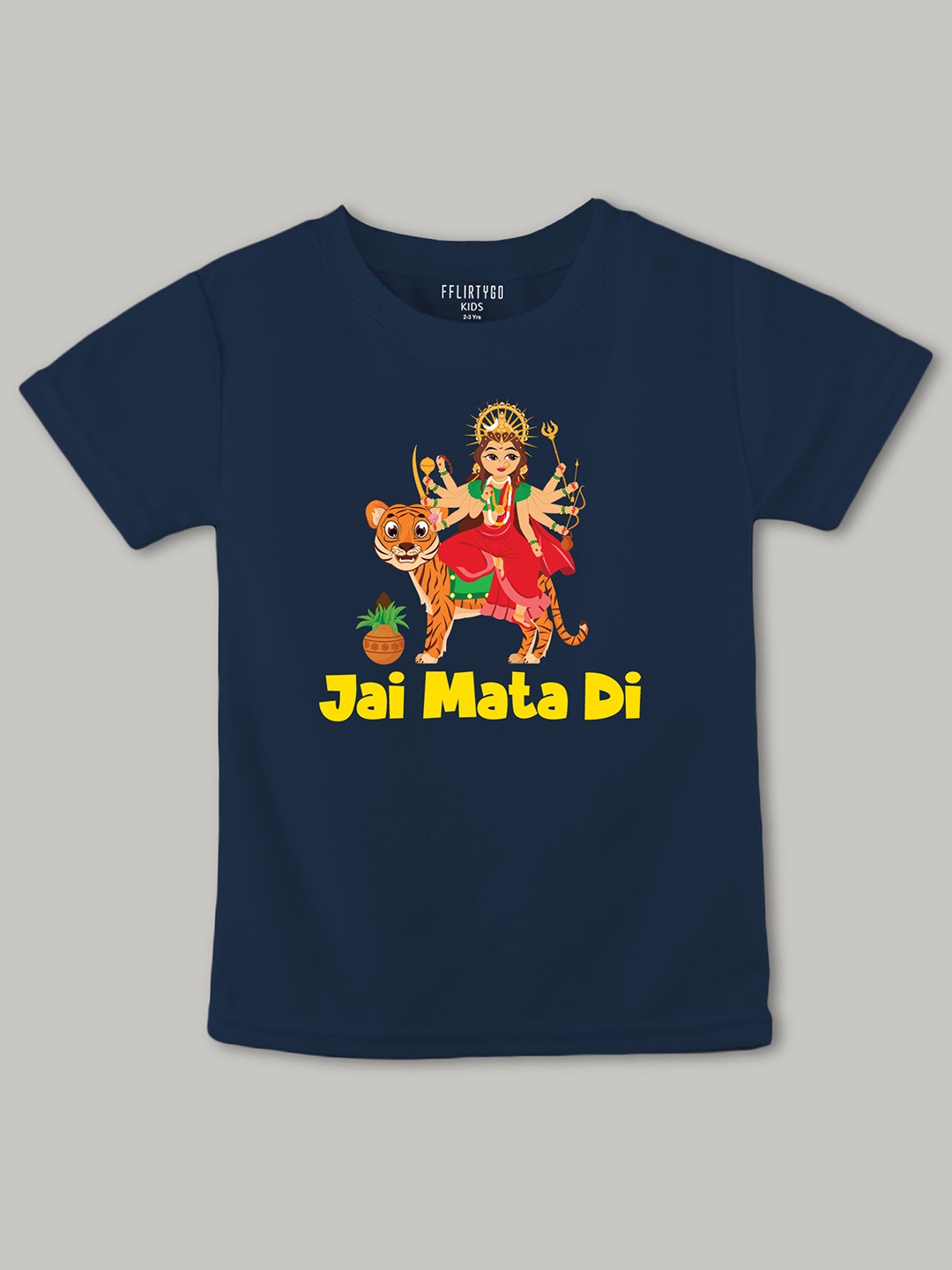 

FFLIRTYGO Kids Durga Puja Special Printed Pure Cotton T-shirt, Navy blue
