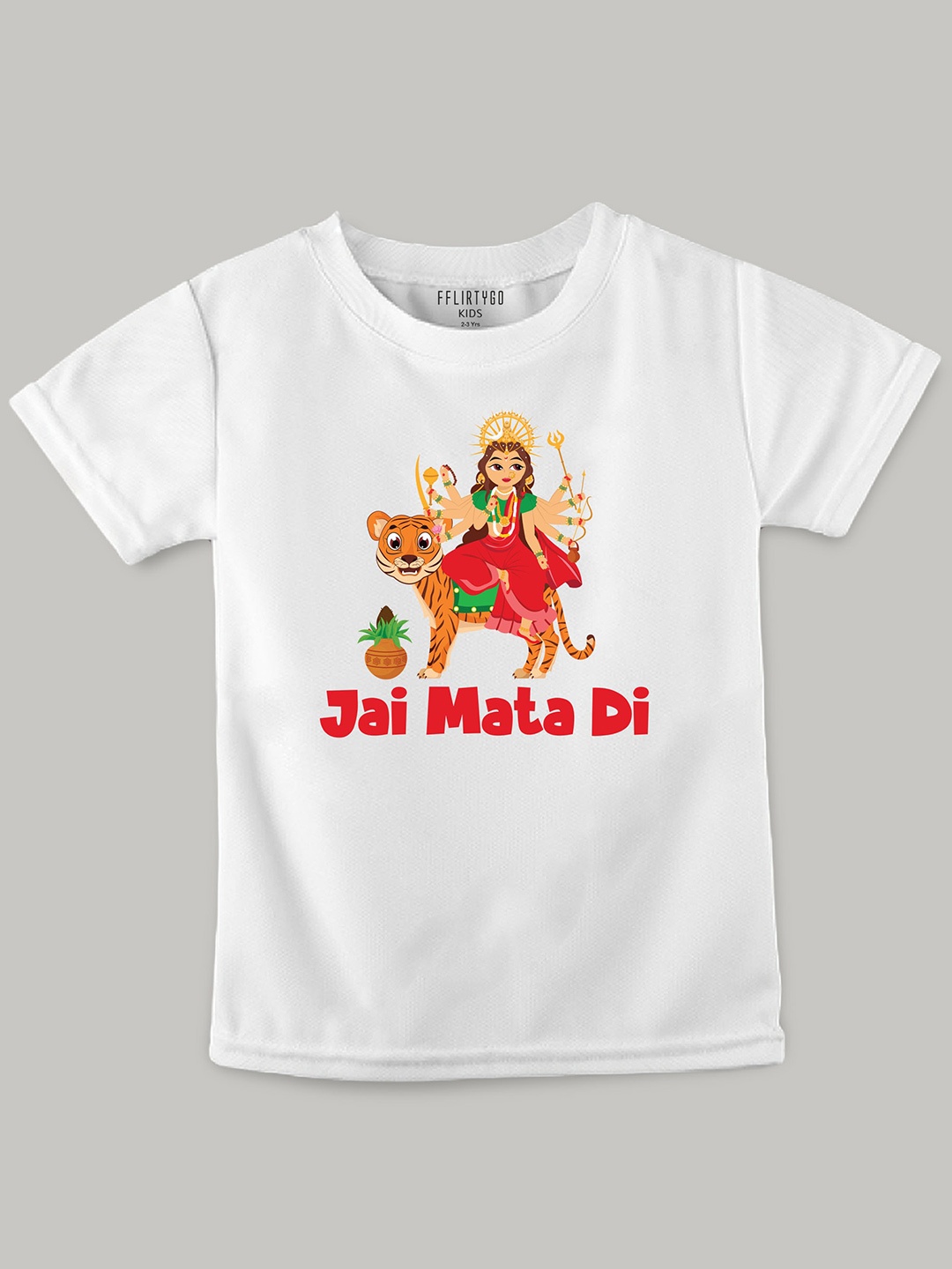 

FFLIRTYGO Kids Durga Puja Special Printed Pure Cotton T-shirt, White