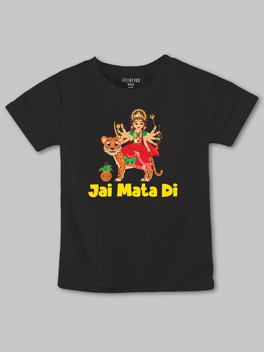 

FFLIRTYGO Kids Durga Puja Special Printed Pure Cotton T-shirt, Black