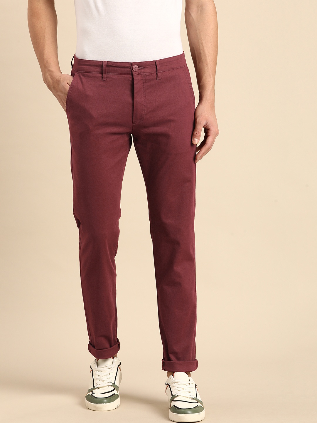 

Celio Men Slim Fit Trousers, Maroon