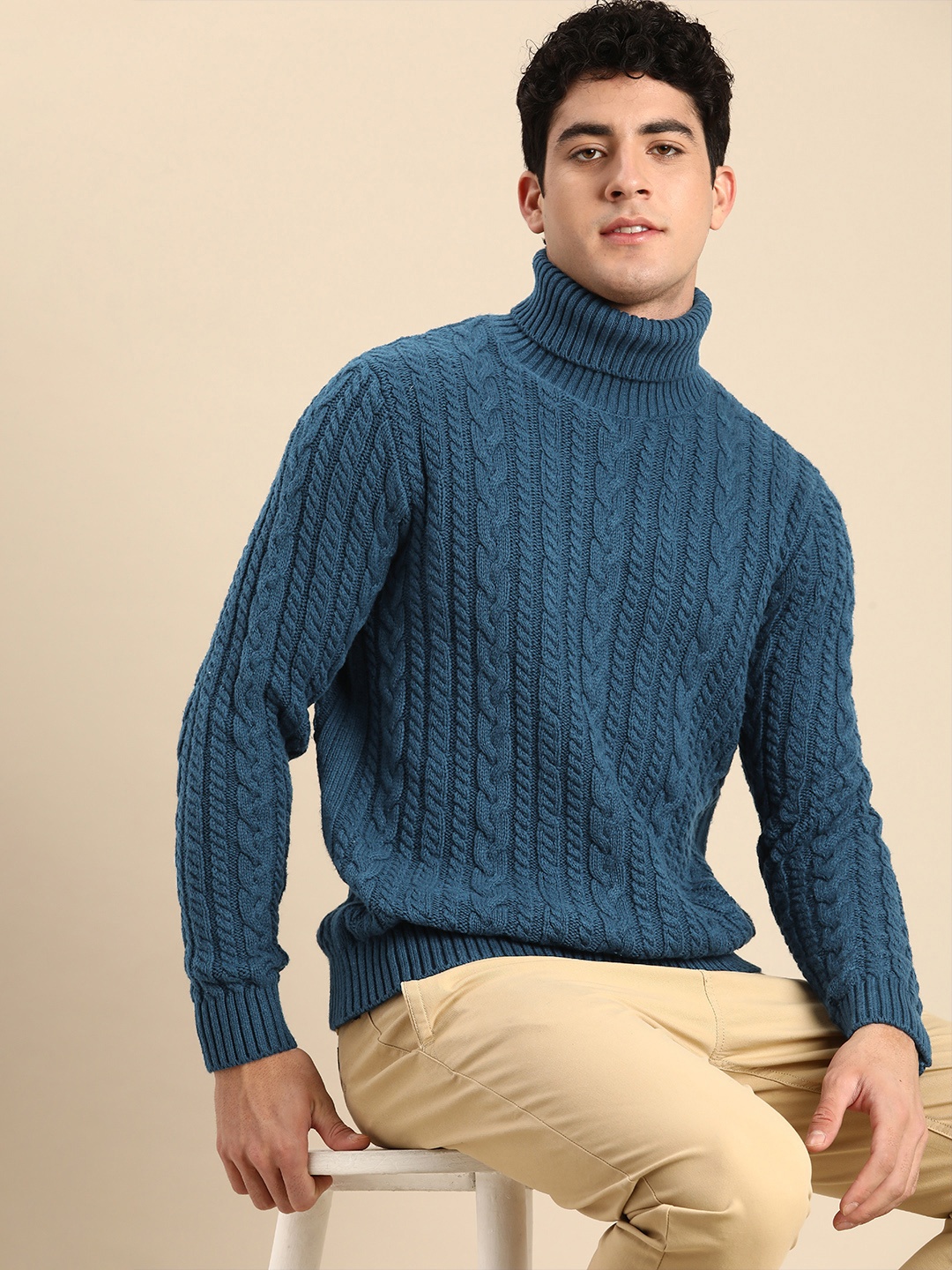 

Celio Cable Knitted Turtle Neck Pullover, Blue