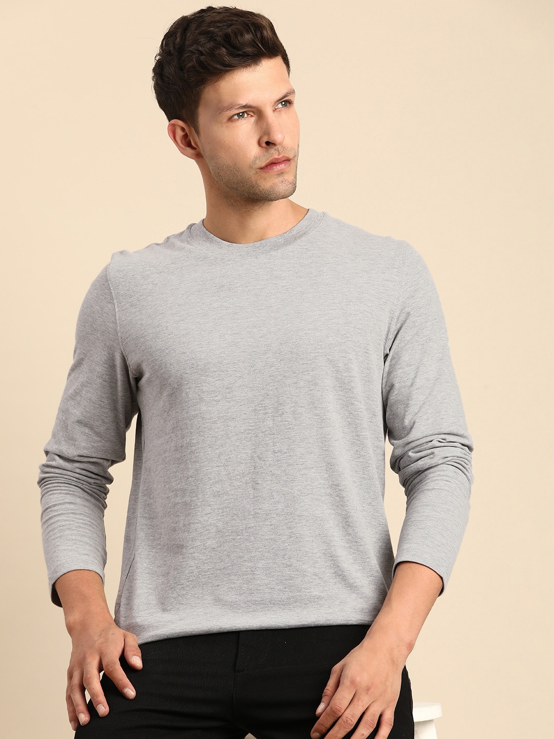 

Celio Solid Long Sleeves Boxy Casual T-shirt, Grey