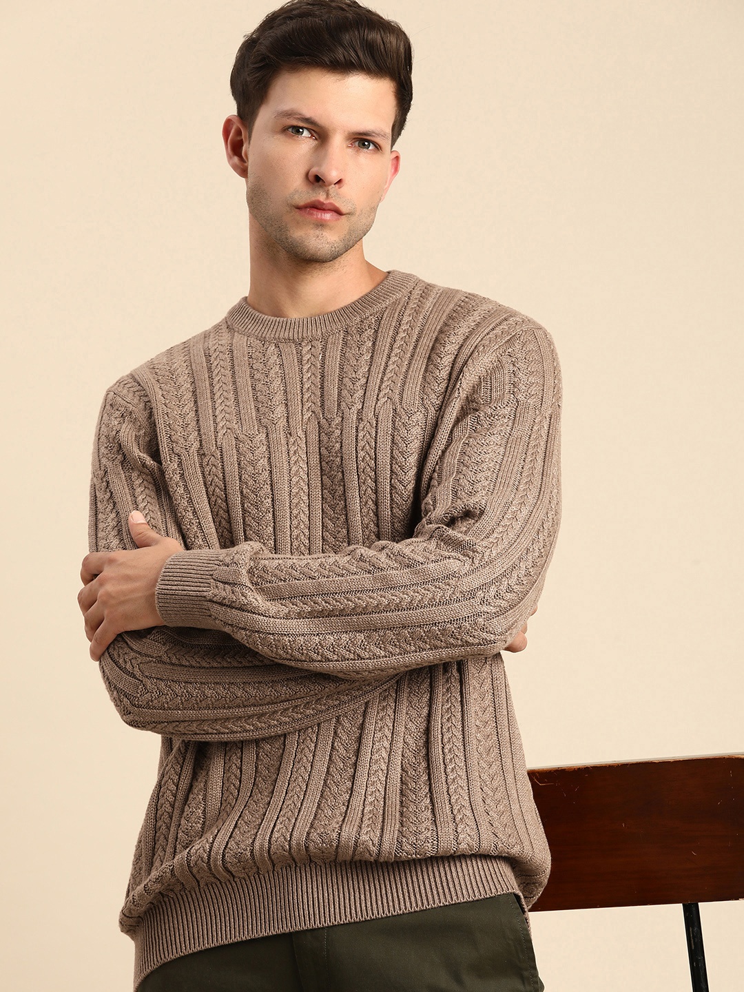 

Celio Cable Knitted Pullover, Taupe