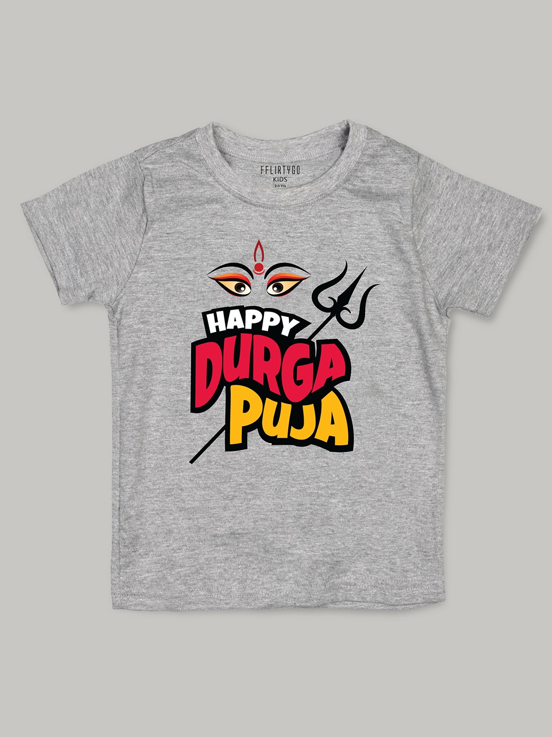 

FFLIRTYGO Kids Durga Puja Typography Printed Pure Cotton T-Shirt, Grey