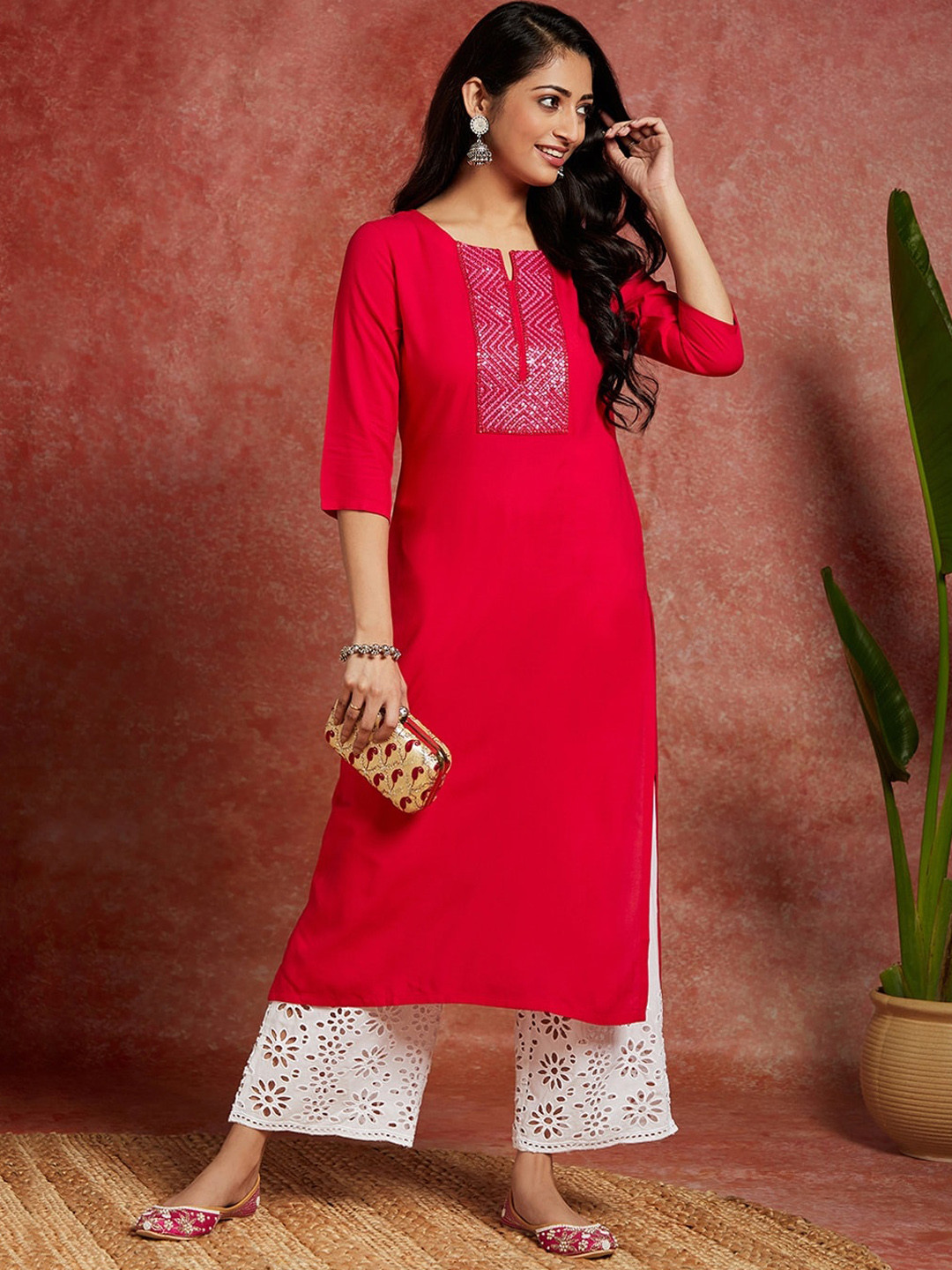 

Libas Geometric Yoke Design Kurta, Pink