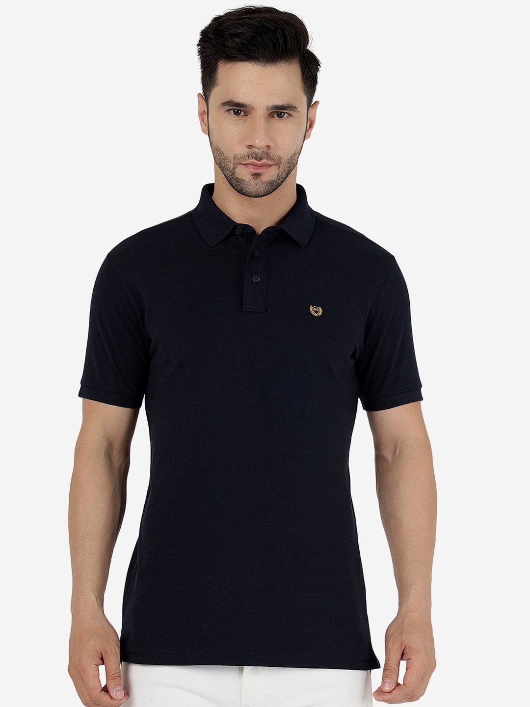 

JADE BLUE Polo Collar Pure Cotton Slim Fit T-shirt, Navy blue