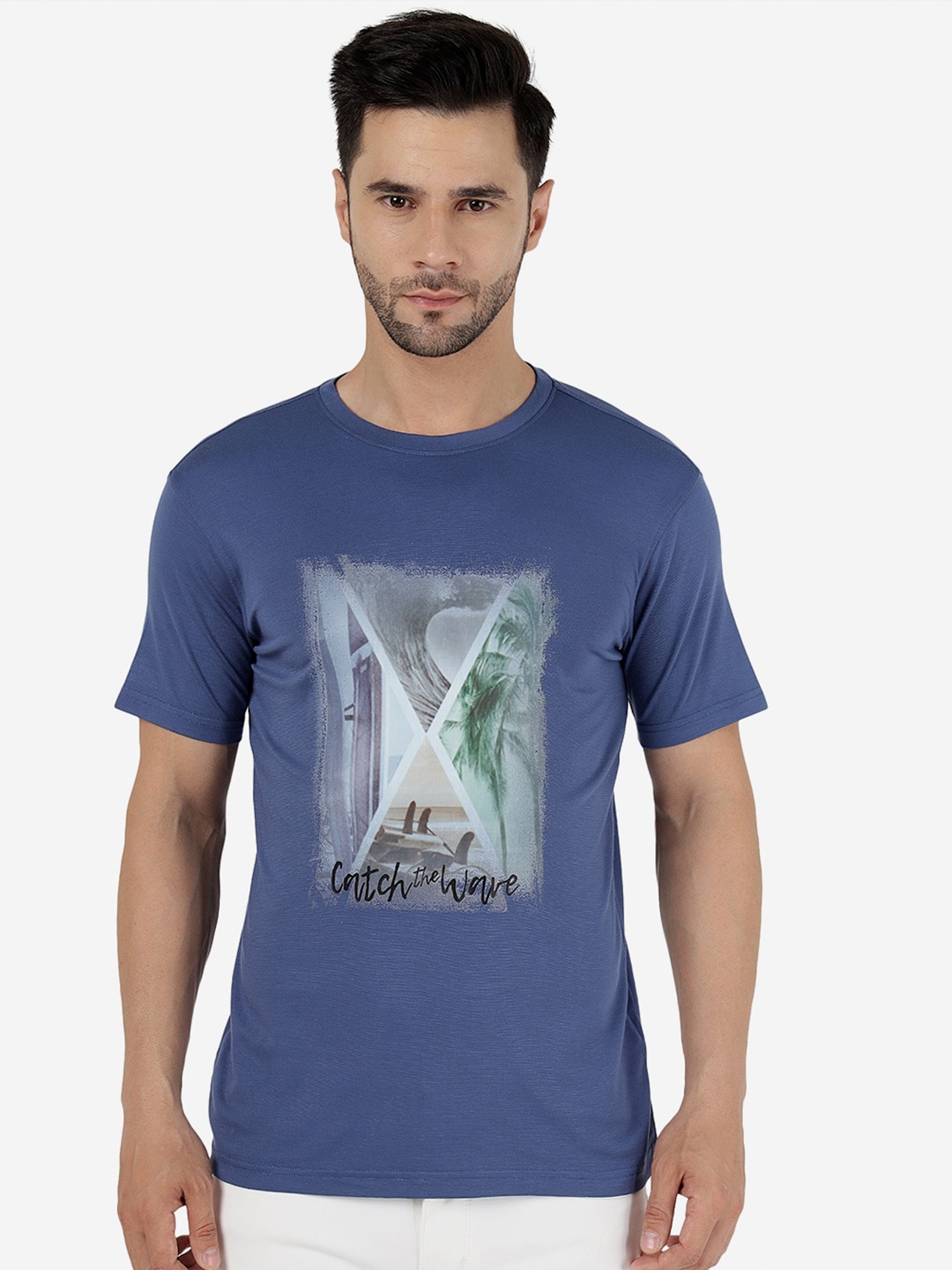 

JADE BLUE Graphic Printed Pure Cotton Slim Fit T-shirt