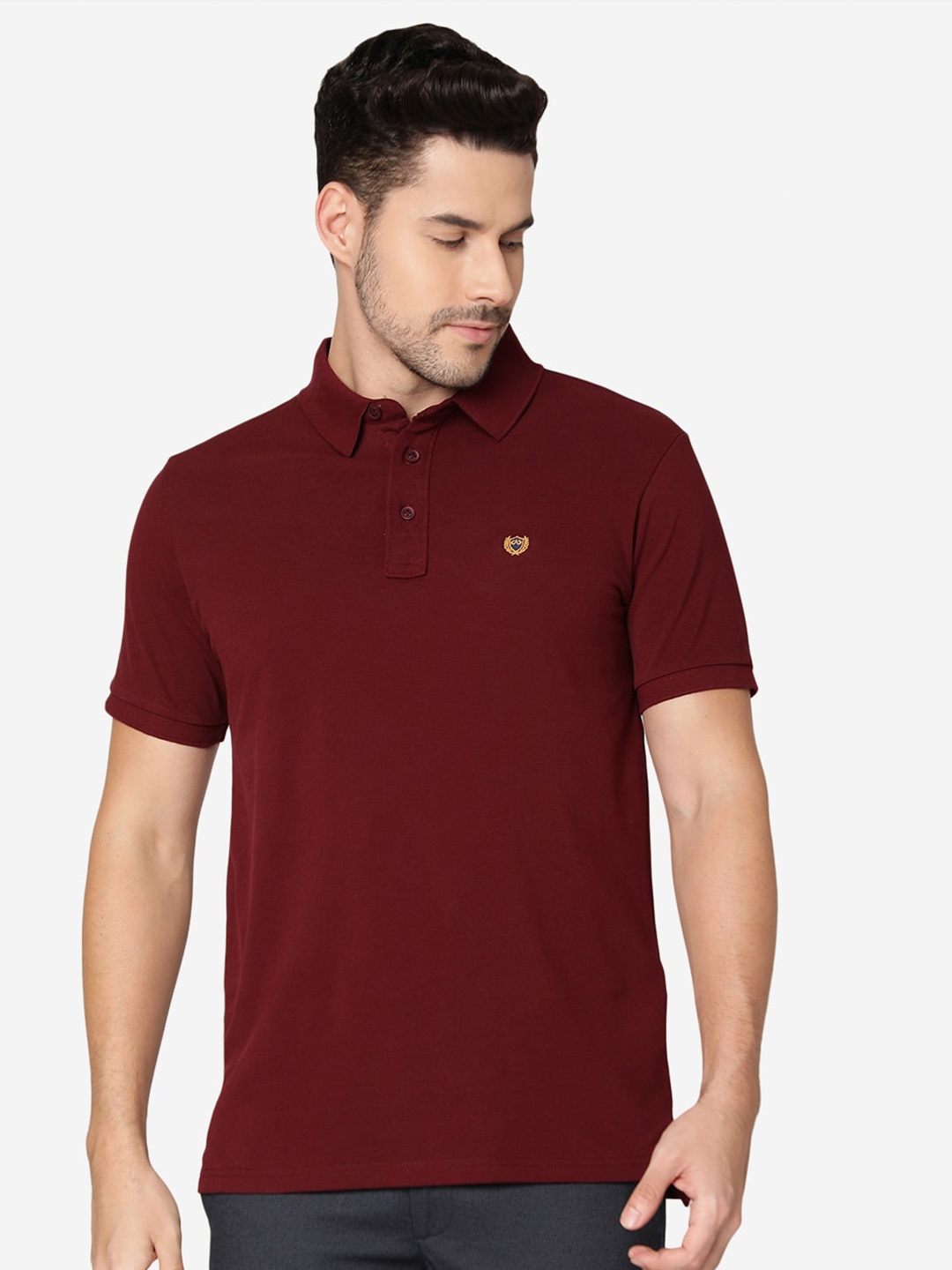 

JADE BLUE Polo Collar Pure Cotton Slim Fit T-shirt, Maroon