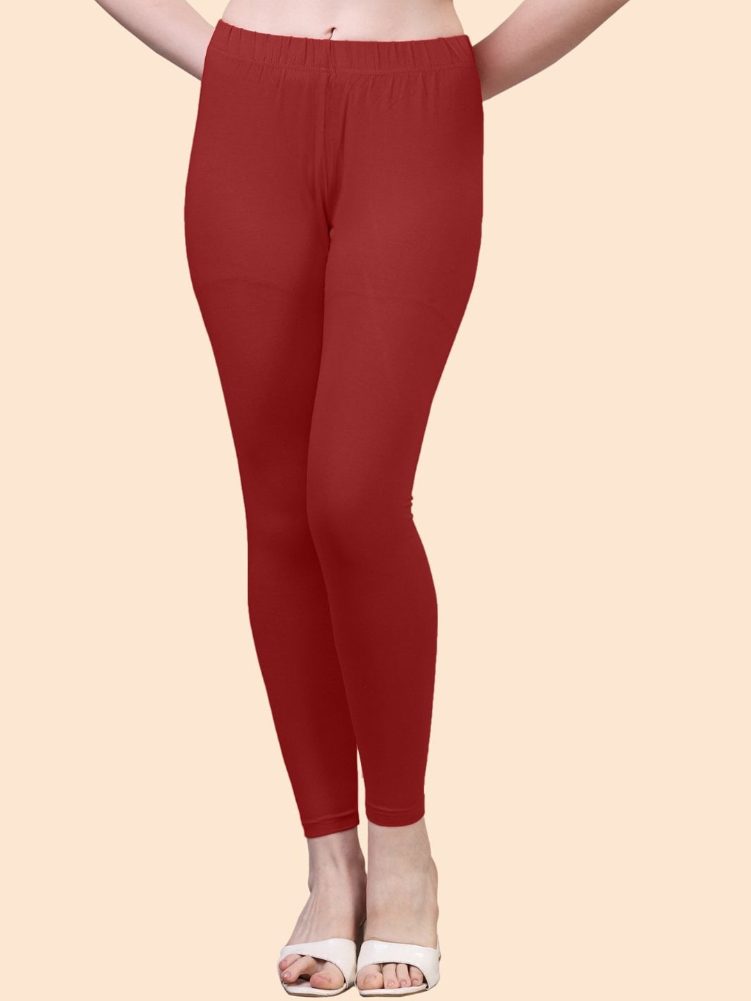 

HERE&NOW Cotton Ankle Length Leggings, Red