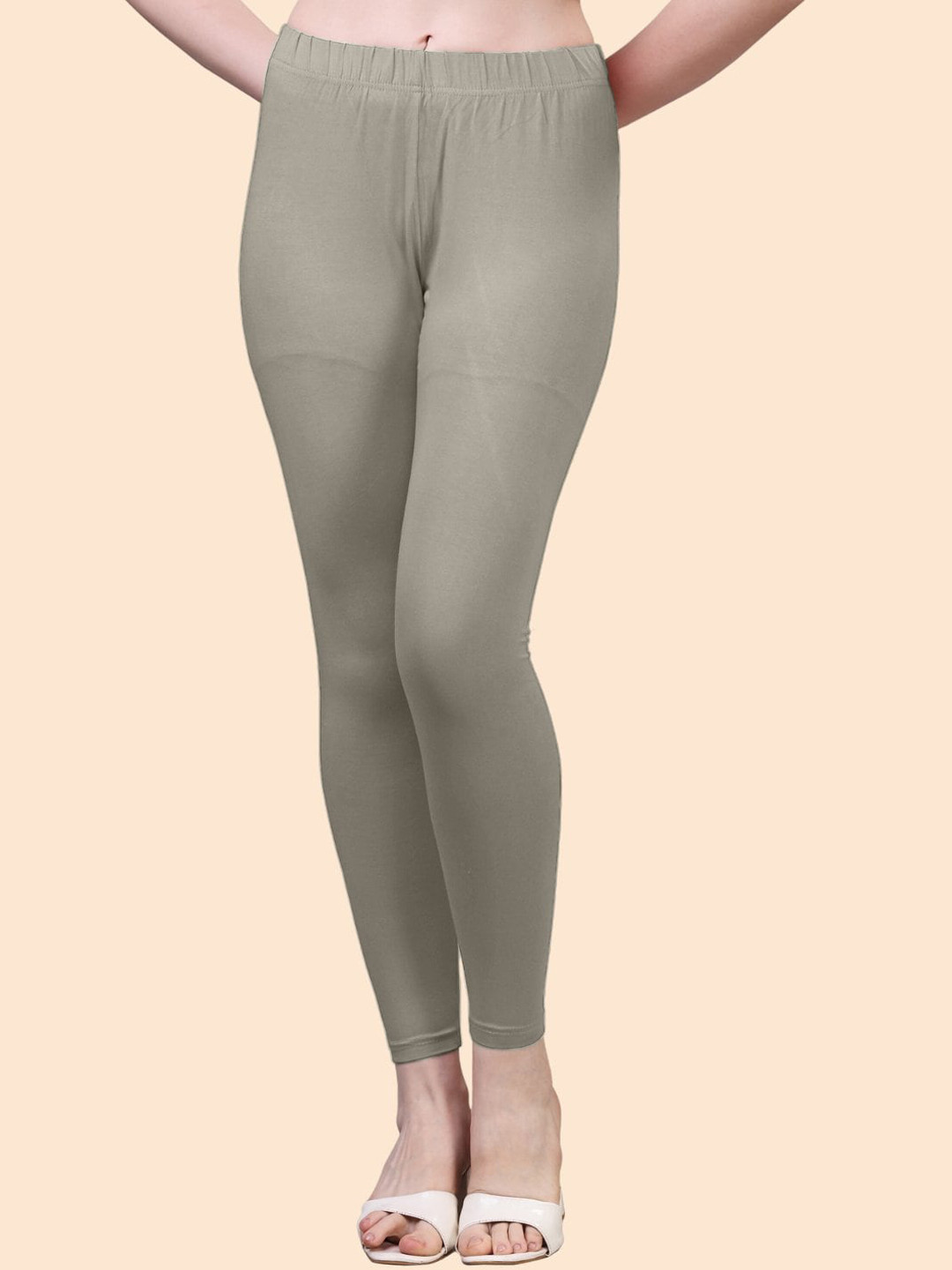 

HERE&NOW Cotton Ankle Length Leggings, Beige