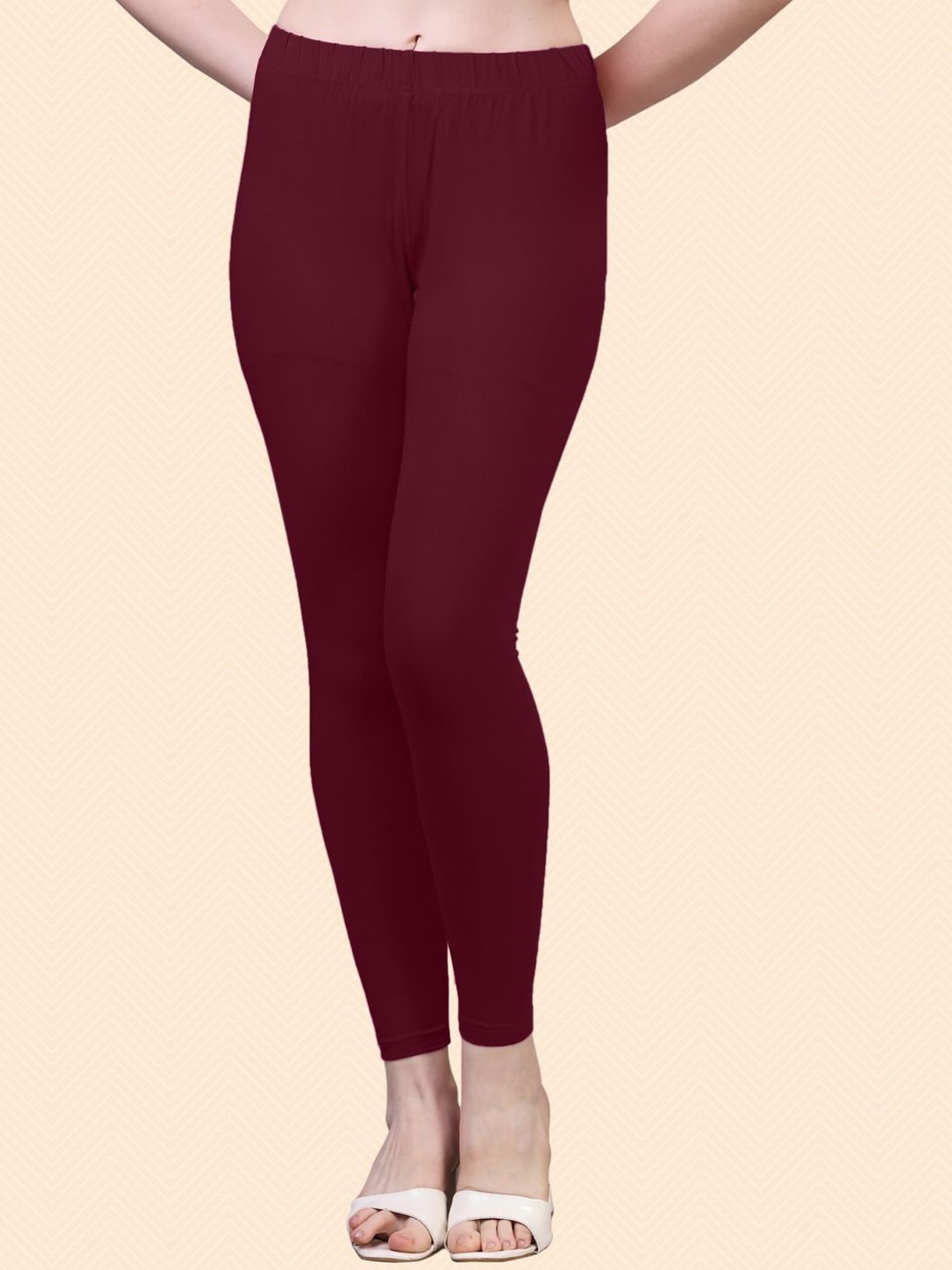 

HERE&NOW Cotton Ankle Length Leggings, Maroon