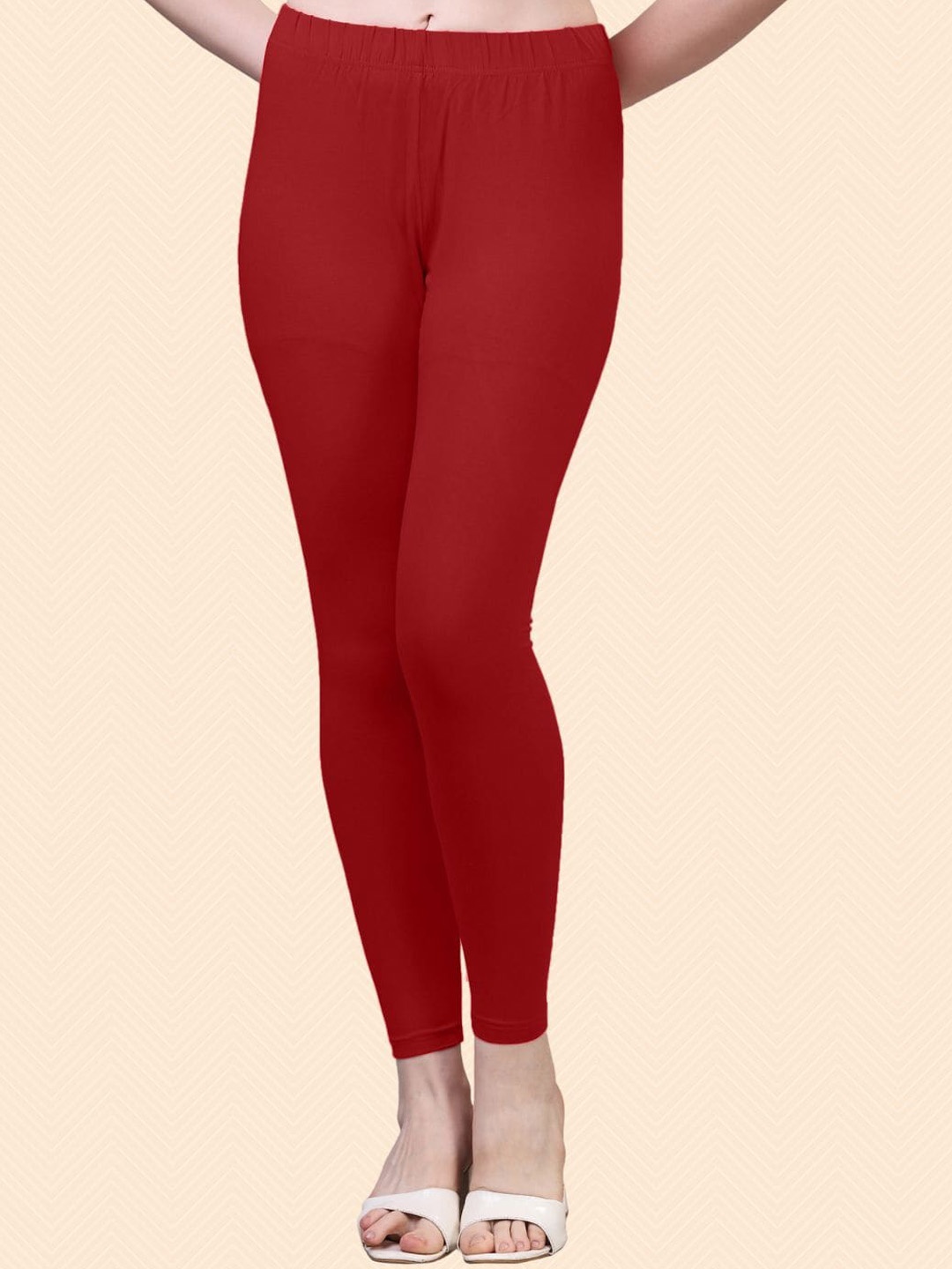 

HERE&NOW Cotton Ankle Length Leggings, Red