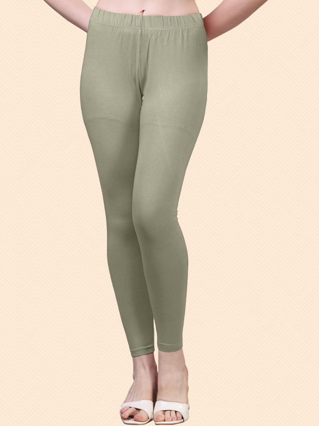 

HERE&NOW Ankle Length Mid-Rise Cotton Leggings, Green