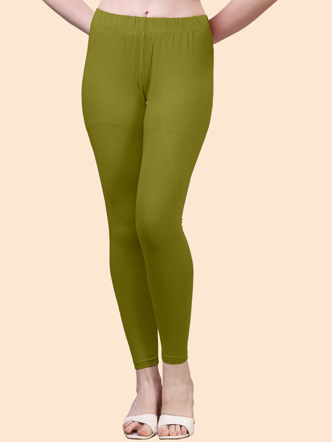 

HERE&NOW Cotton Ankle Length Leggings, Olive