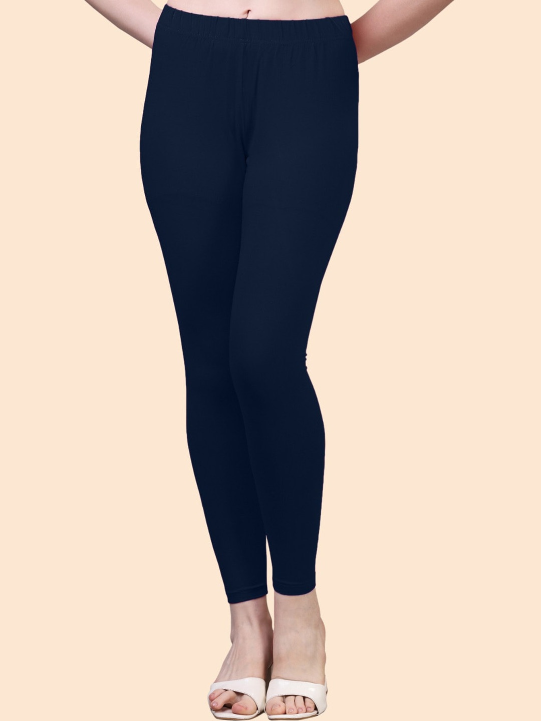 

HERE&NOW Ankle Length Mid-Rise Cotton Leggings, Navy blue