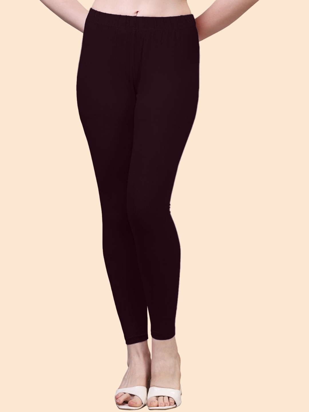 

HERE&NOW Cotton Ankle Length Leggings, Brown