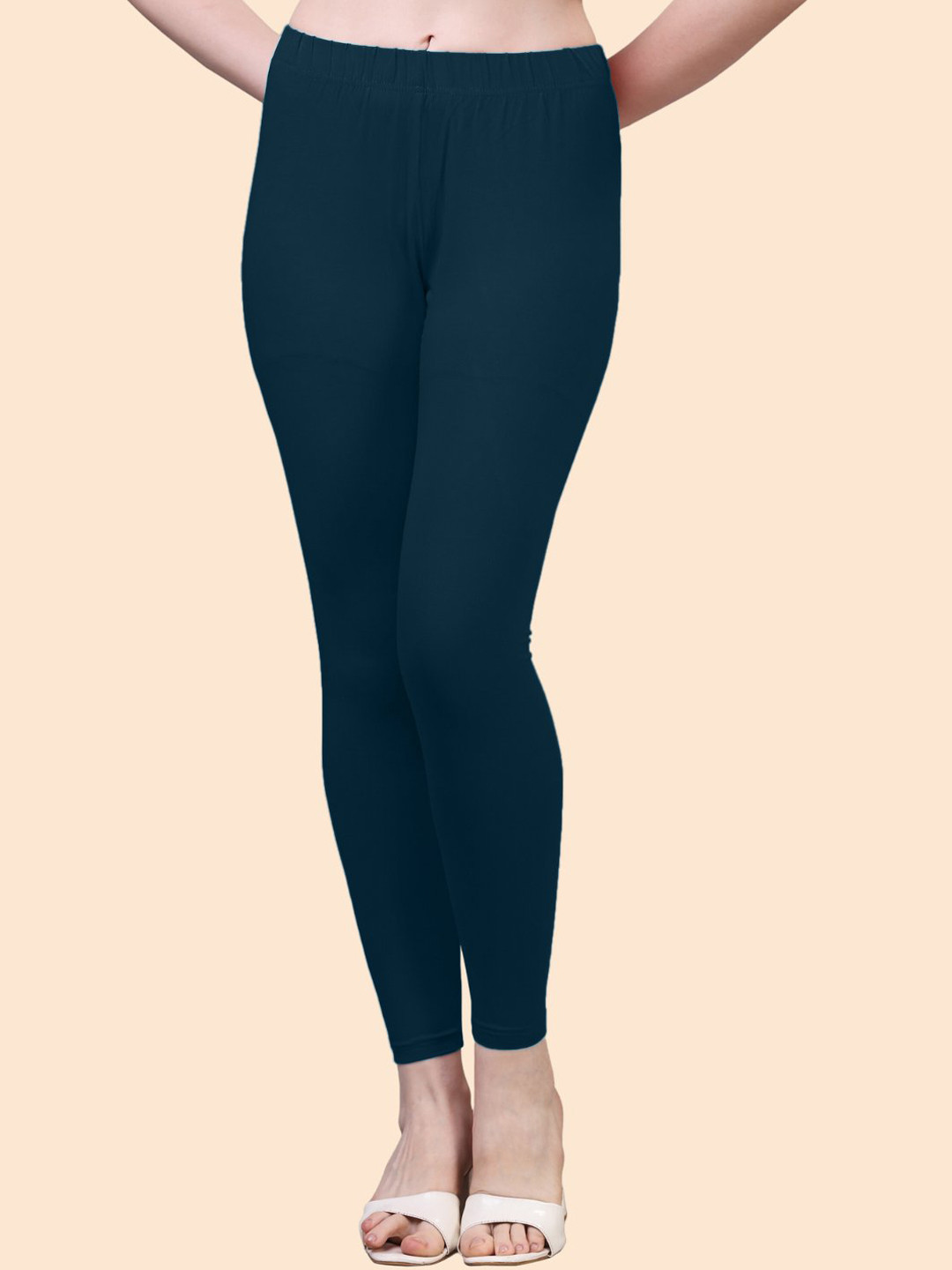 

HERE&NOW Ankle Length Mid-Rise Cotton Leggings, Navy blue