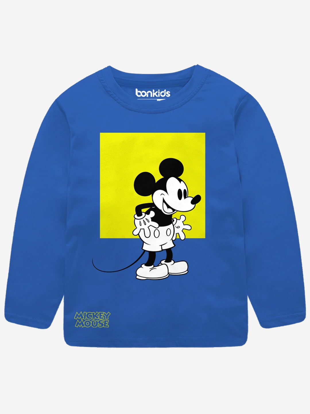 

BONKIDS Boys Humour and Comic Mickey Mouse Printed Cotton T-shirt, Blue