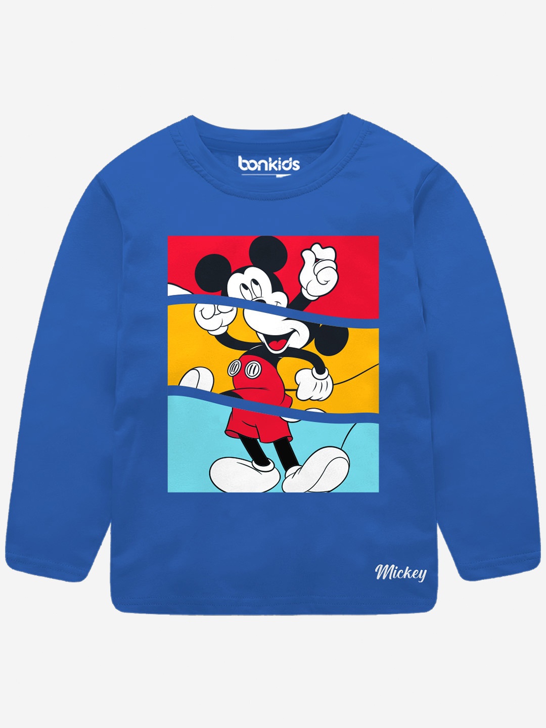 

BONKIDS Boys Humour and Comic Mickey Mouse Printed Cotton T-shirt, Blue