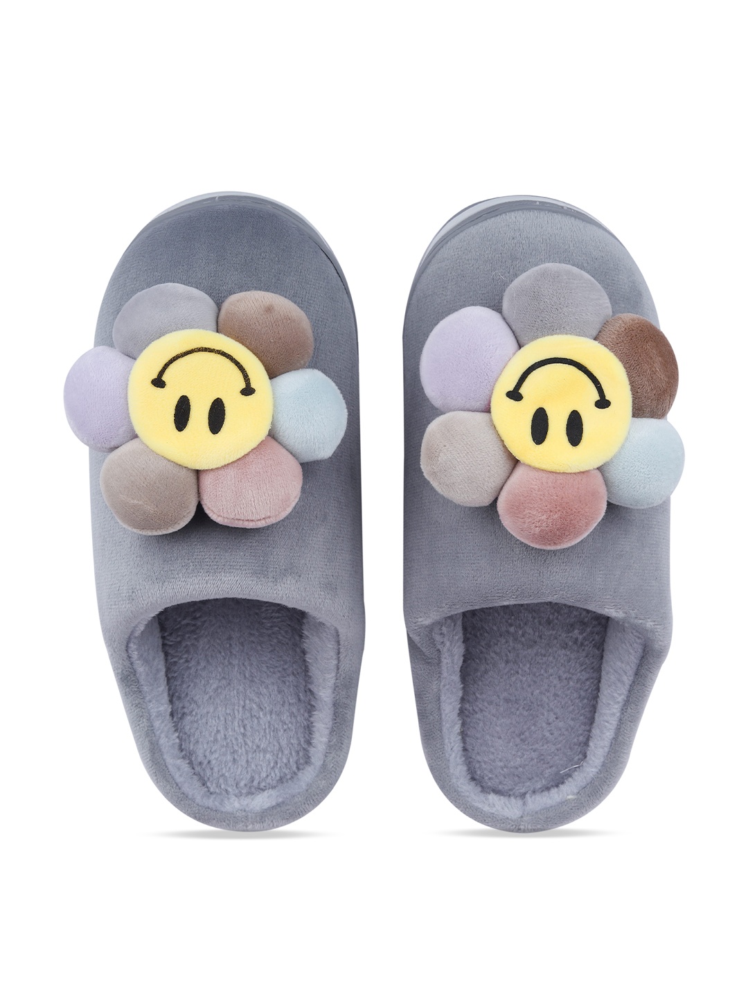 

CASSIEY Women Sunflower Detail Fur Room Slippers, Grey