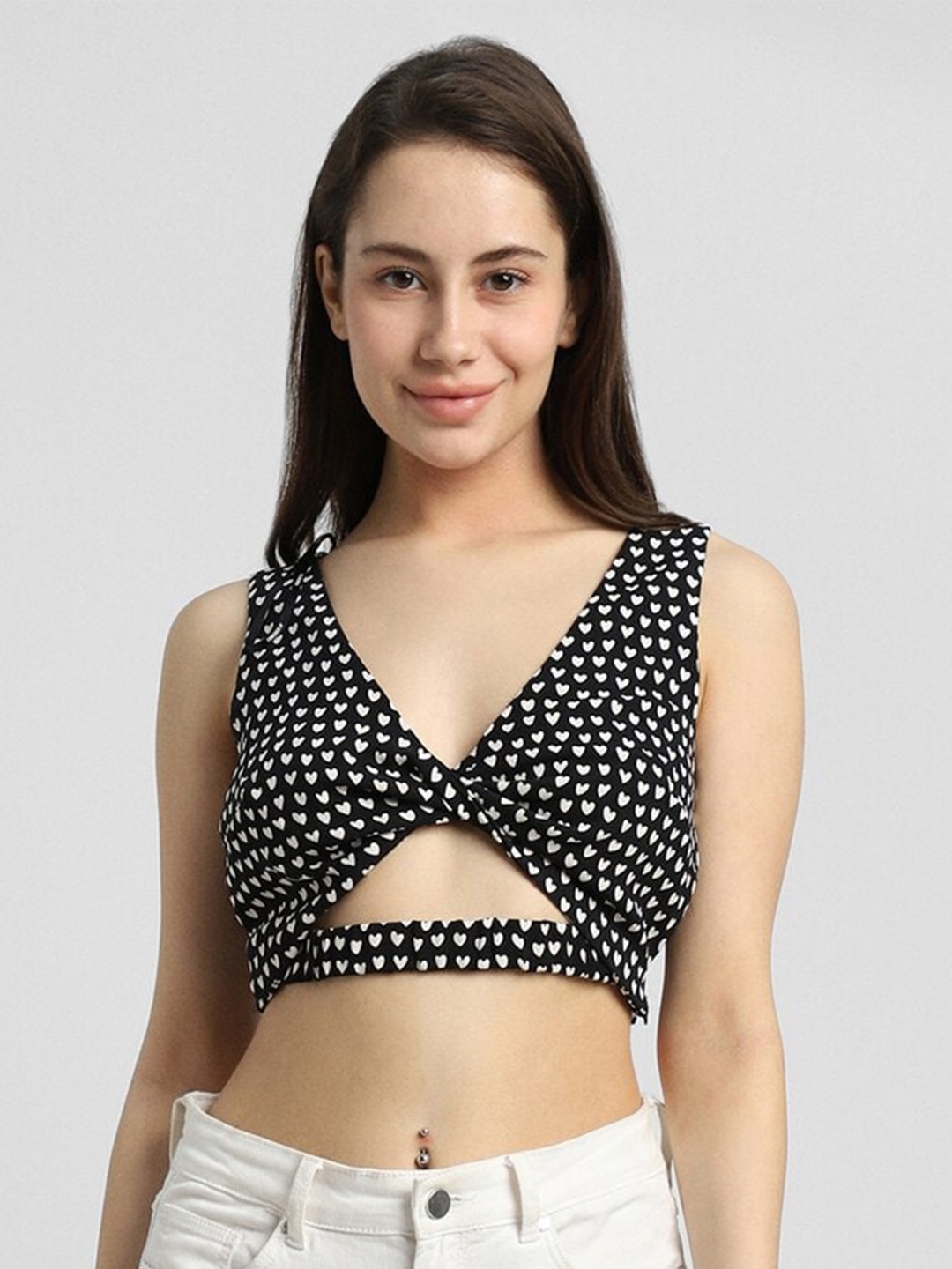 

FOREVER 21Polka Dot Printed Bralette Crop Top, Black