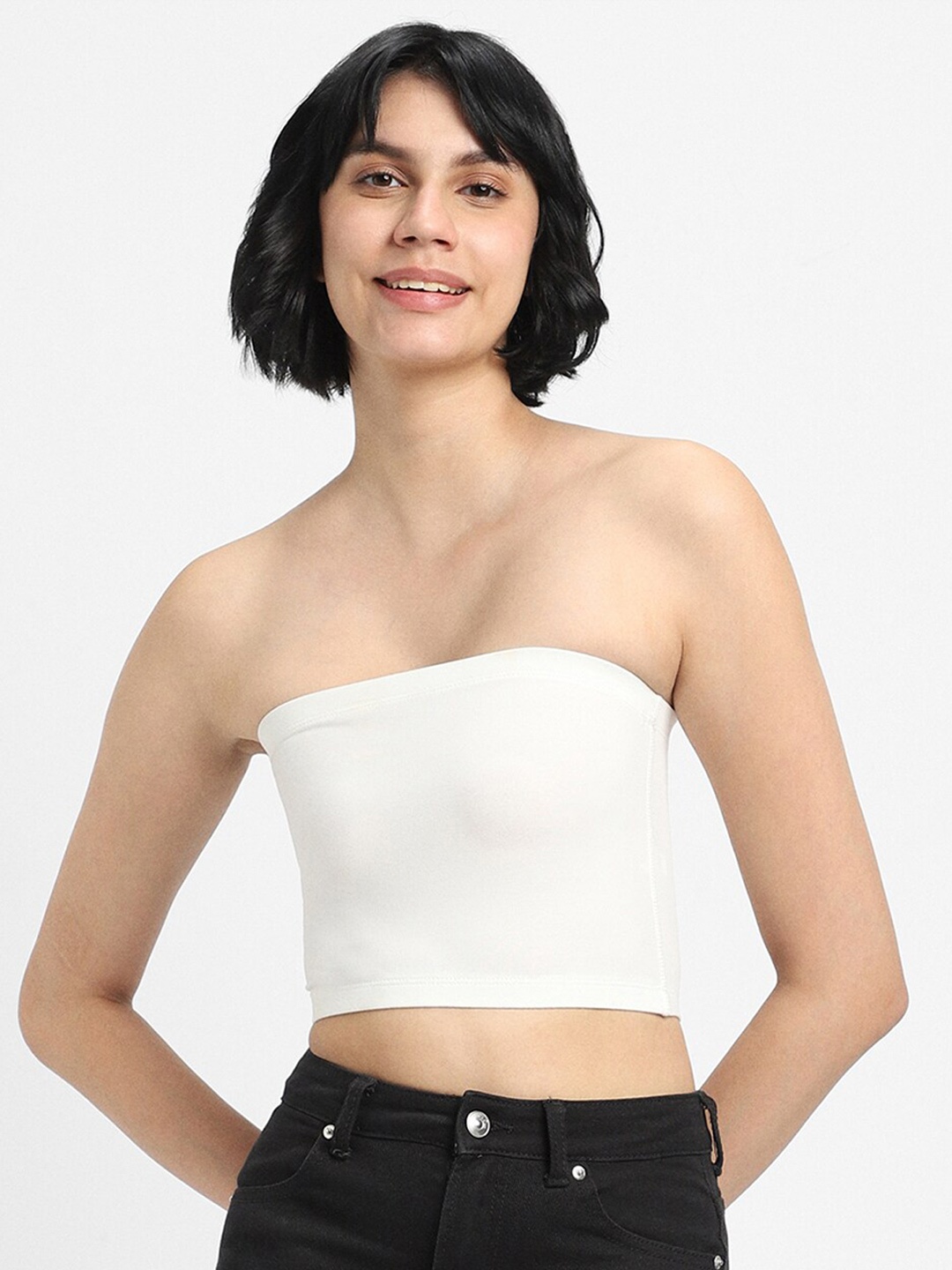 

FOREVER 21 Off-Shoulder Tube Crop Top, White