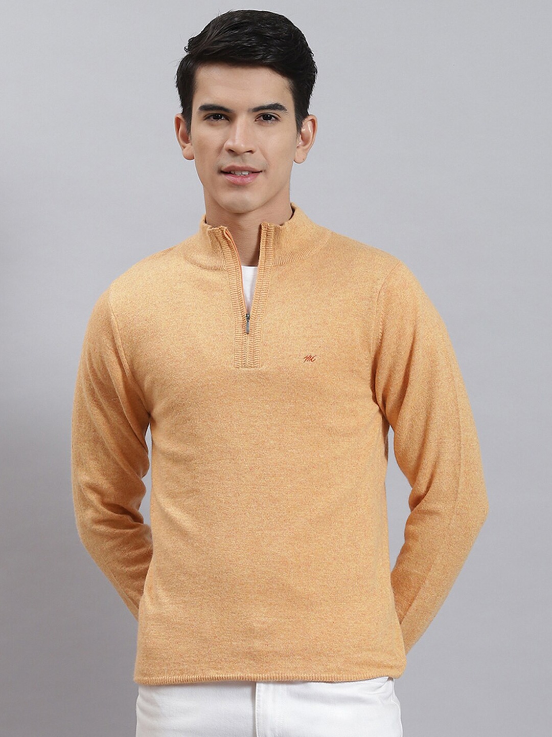 

Monte Carlo Mock Neck Half Zipped Woollen Pullover, Orange
