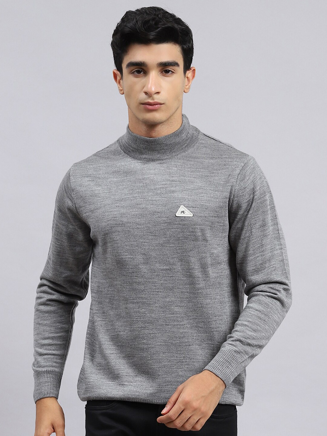 

Monte Carlo Turtle Neck Long Sleeves Woolen Pullover, Grey melange