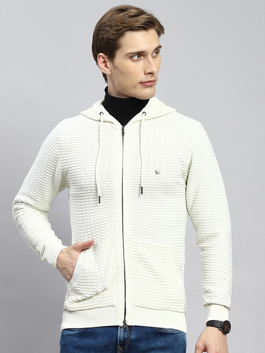 

Monte Carlo Cable Knit Hooded Cardigan, Off white