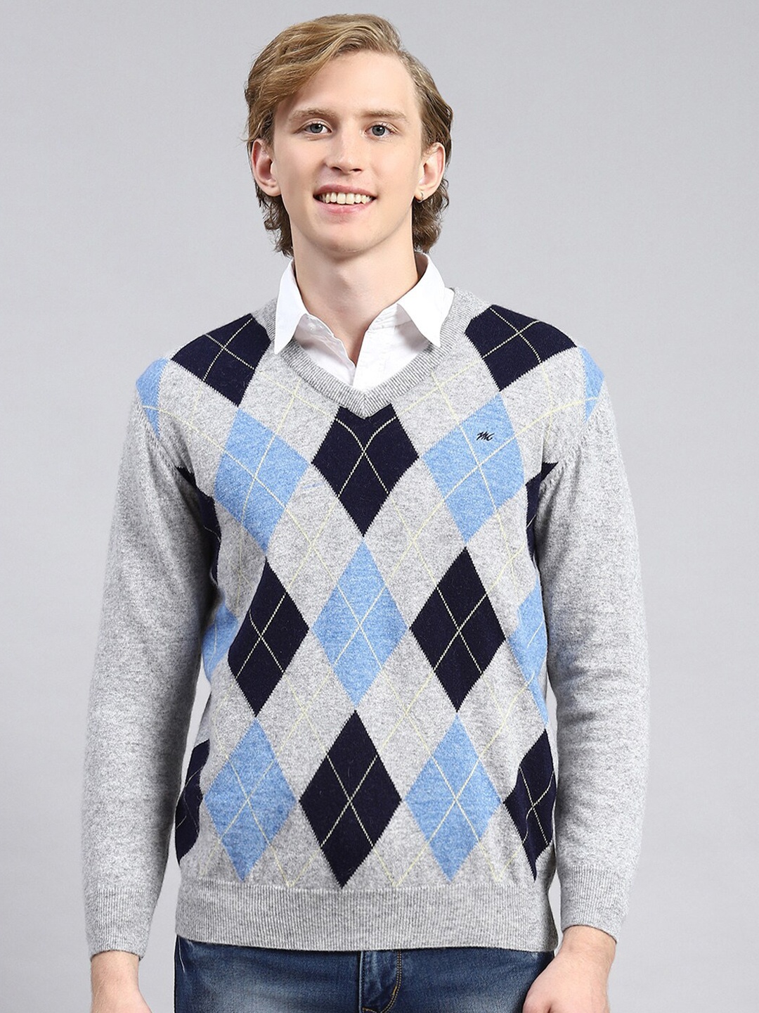 

Monte Carlo Grey & Black V-Neck Woollen Pullover