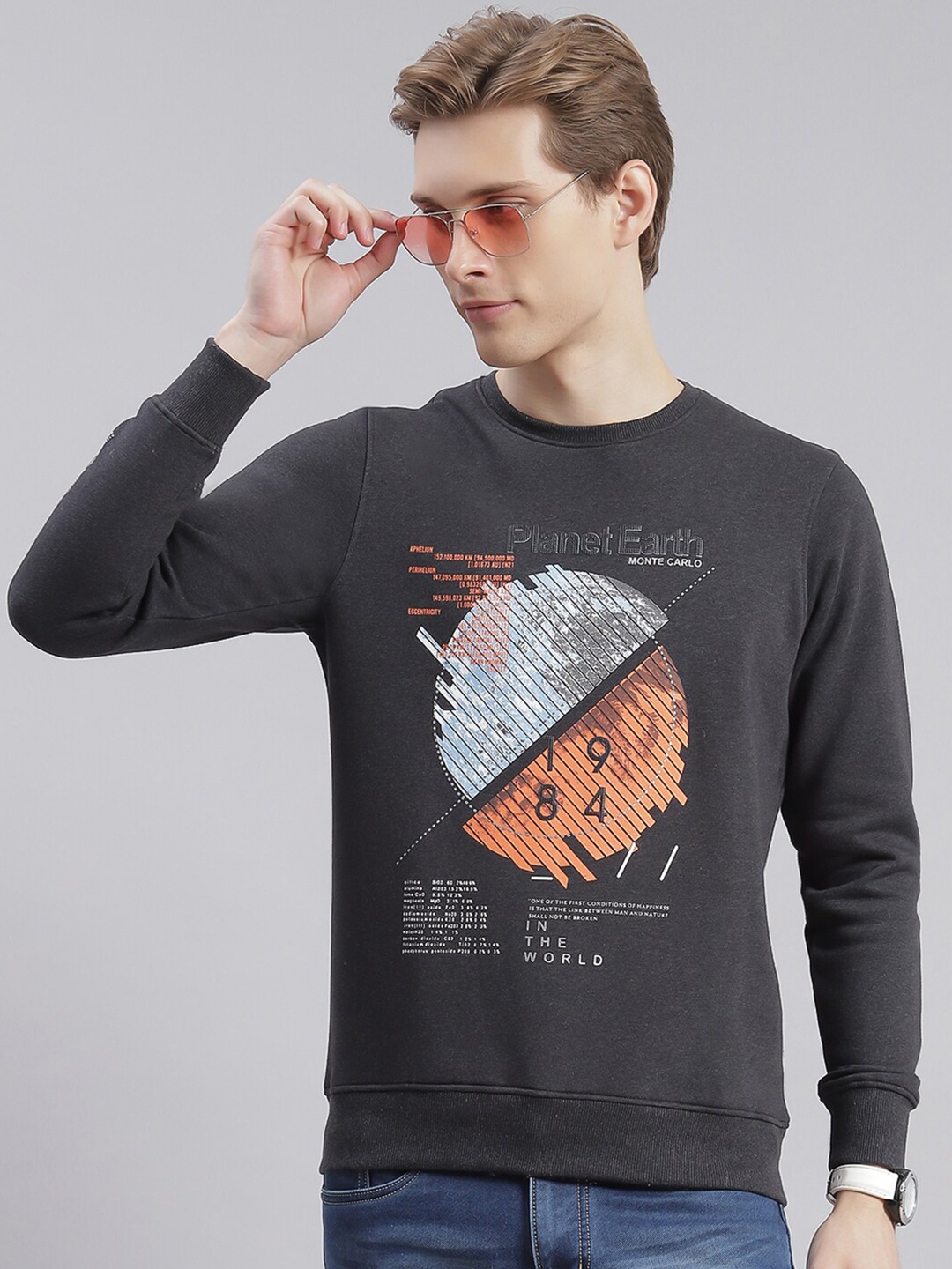 

Monte Carlo Graphic Printed Cotton Pullover Sweatshirt, Grey