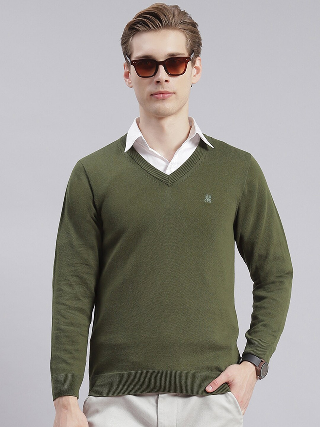 

Monte Carlo V-Neck Cotton Pullover, Olive