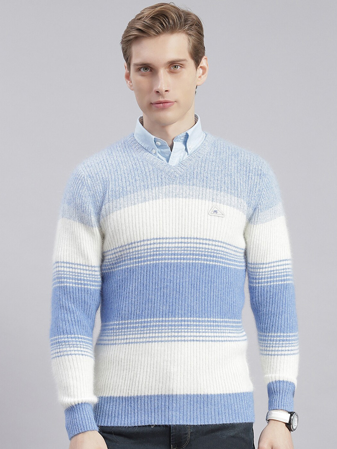 

Monte Carlo Striped Woollen Pullover Sweater, Blue