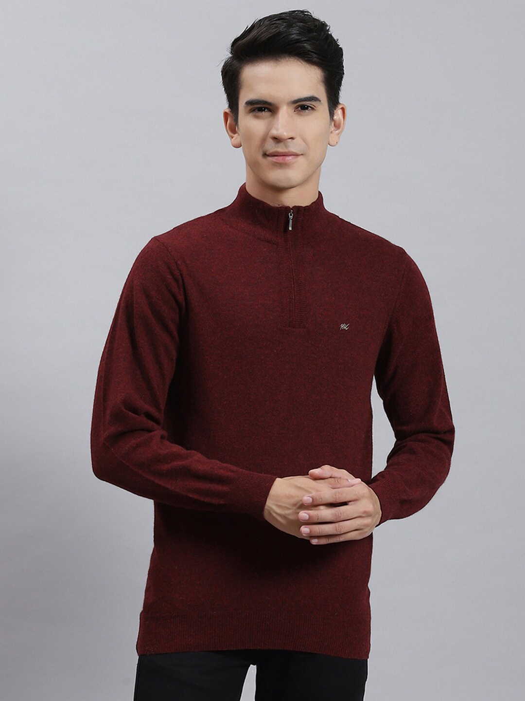 

Monte Carlo Turtle Neck Half Zipper Woollen Pullover Sweater, Maroon