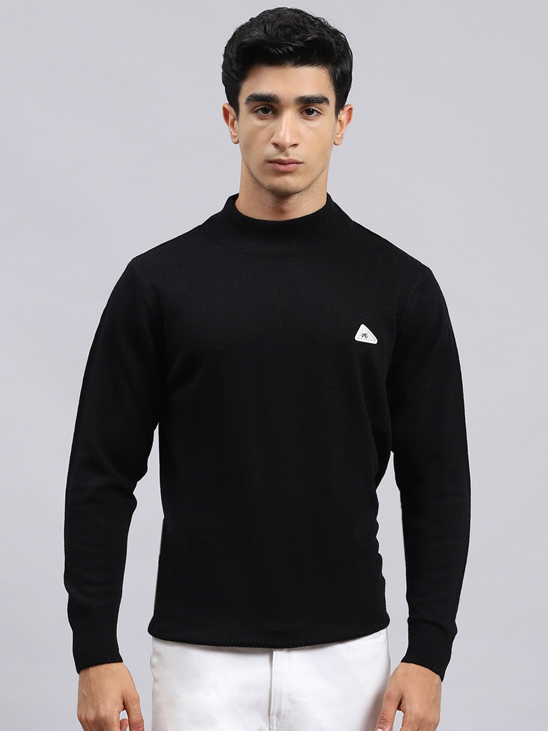 

Monte Carlo Mock Collar Woolen Pullover, Black