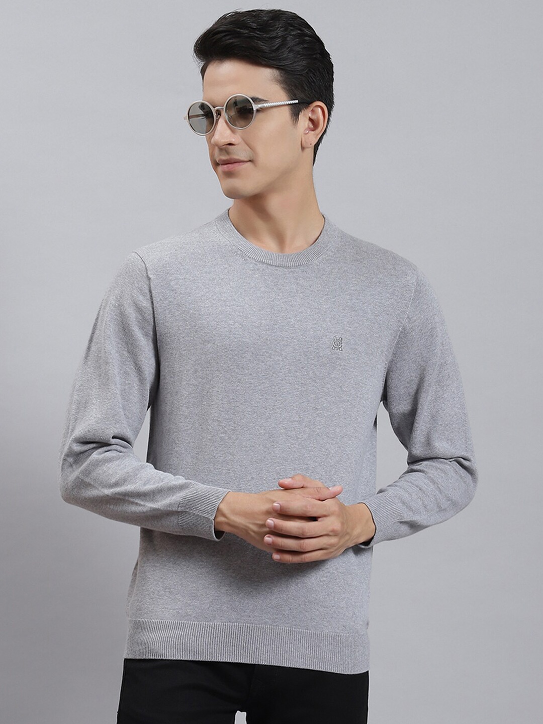 

Monte Carlo Round Neck Cotton Pullover Sweater, Grey