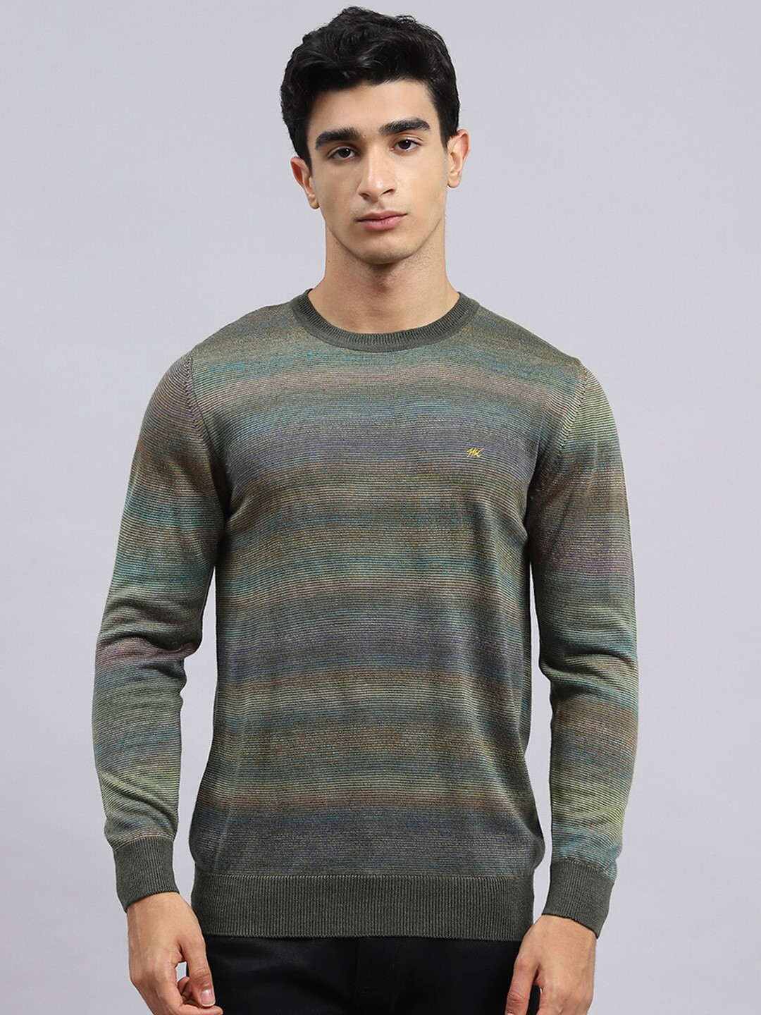 

Monte Carlo Striped Woollen Pullover, Olive