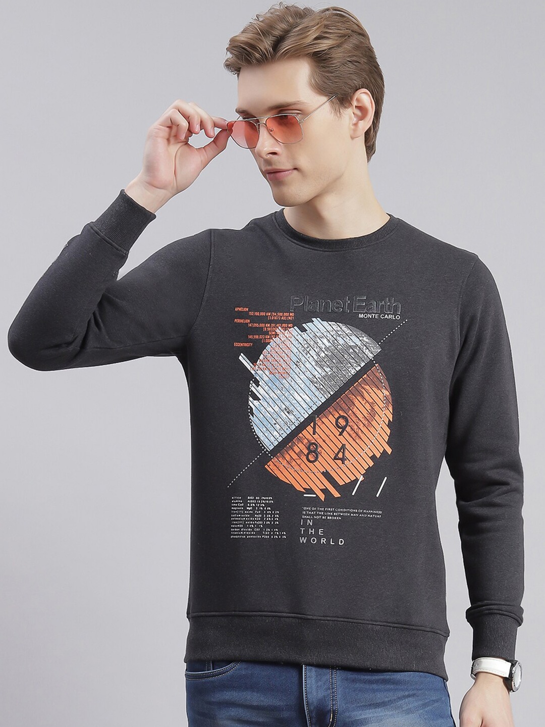 

Monte Carlo Graphic Printed Long Sleeves Pullover, Charcoal