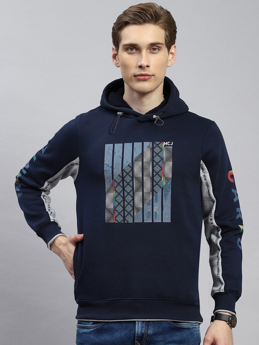 

Monte Carlo Graphic Printed Hooded Pullover Sweatshirt, Navy blue