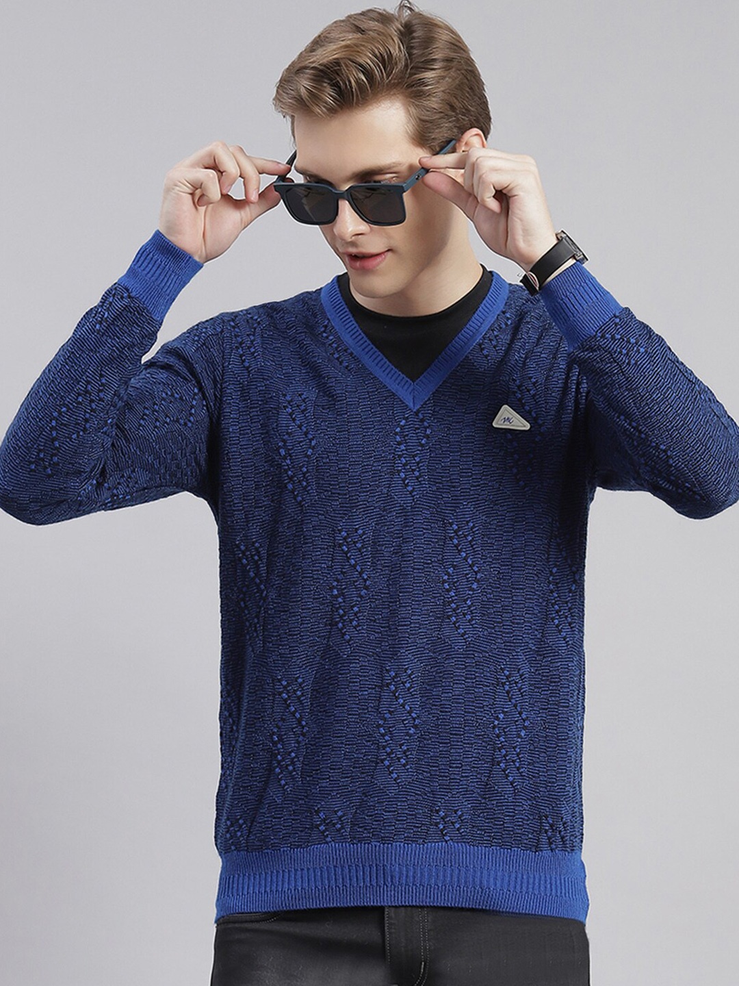 

Monte Carlo Men Blue Cable Knit Woollen Pullover