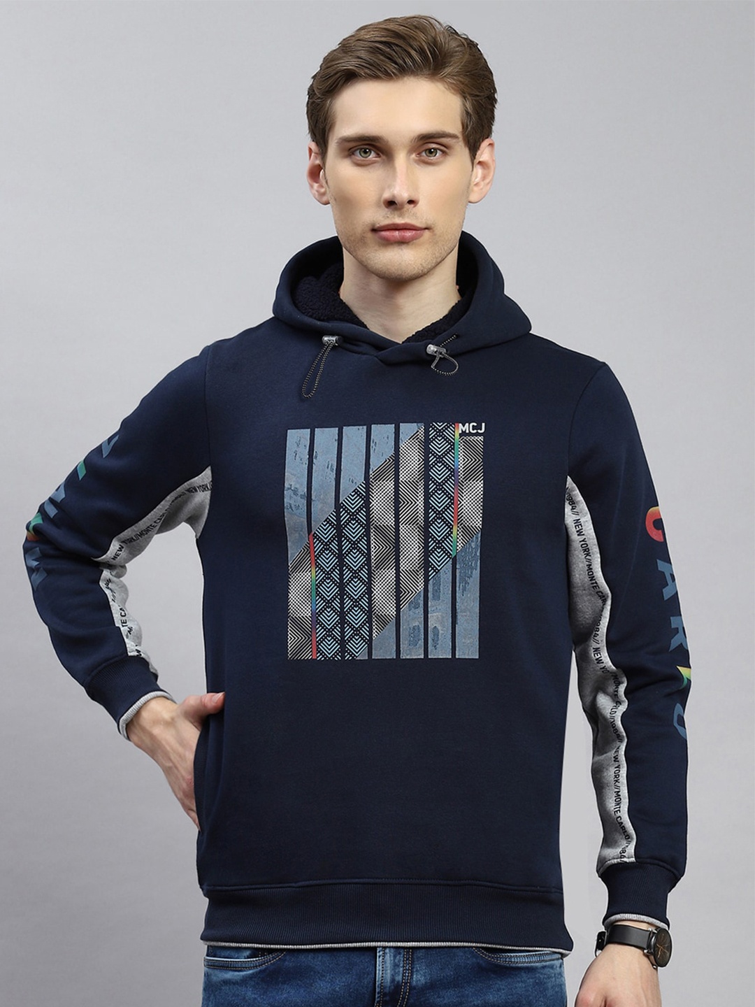

Monte Carlo Printed Hooded Cotton Sweatshirt, Navy blue