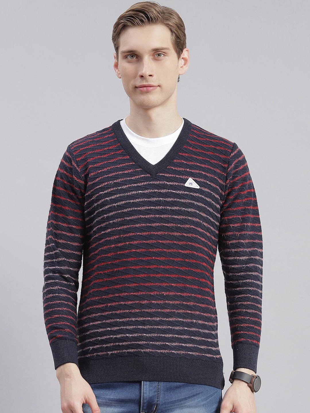 

Monte Carlo Striped Woollen Pullover, Navy blue