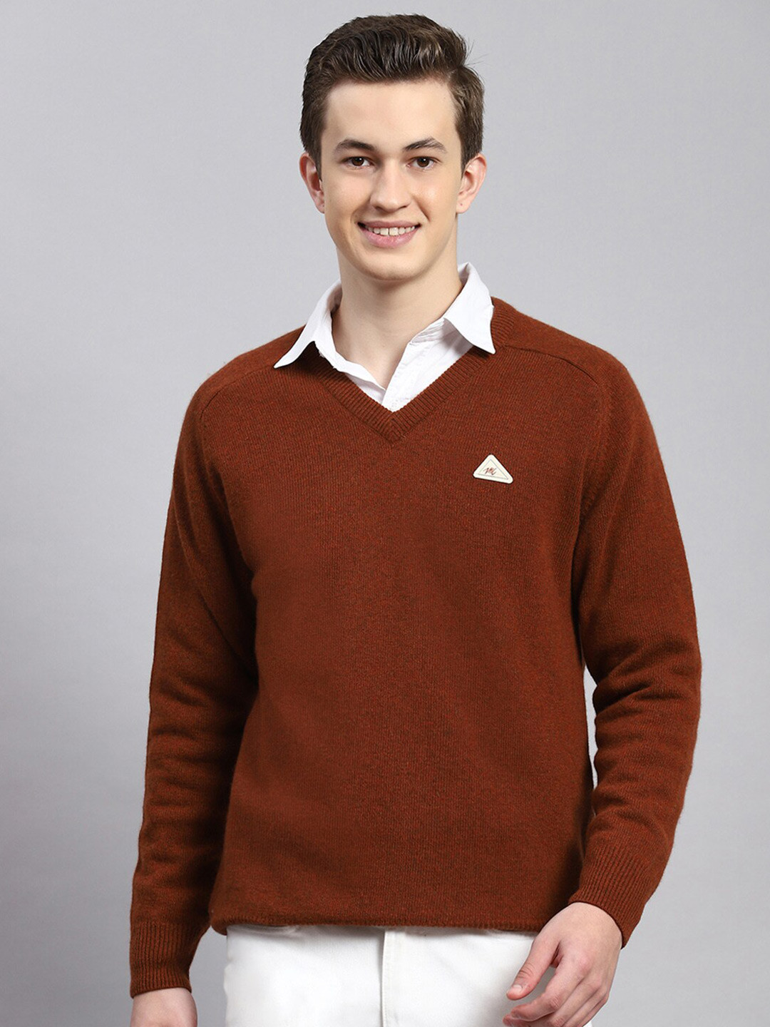 

Monte Carlo V-Neck Long Sleeve Woolen Pullover Sweaters, Rust