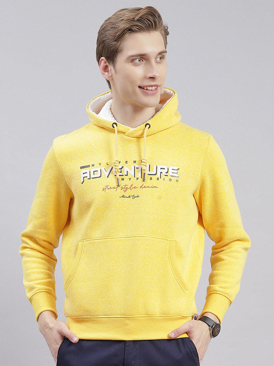 

Monte Carlo Typography Hooded Printed Pullover, Yellow